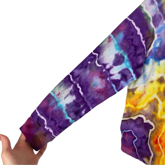 Handmade Geode Tie Dye Thermal Hoodie Womens Size Large Full Zip Colorful Pocket - Picture 7 of 12